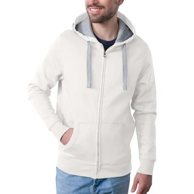 Obrázek HRM Pánská Hooded Jacket I Premium mikina s kapucí pánský kontrastní podšívkou Basic Hoodie se zipem kvalitní a udržitelné pánské oblečení, bílá (offwhite)
