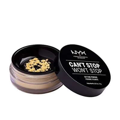 Obrázek NYX Professional Makeup Prášek, Can&#039;t Stop Won&#039;t Setting Powder, Volný fixační pudr, veganská receptura, matný povrch, absorbující olej, barevný odstín: banán