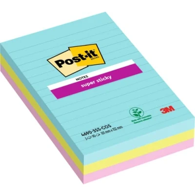 Obrázek Post it Super Sticky Notes im Großformat, Cosmic Collection, Liniert 3 Blöcke, 90 Blatt pro Block, 101mm x 152 mm Selbstklebende Notizzettel für Notizen, To Do Listen und Erinnerungen