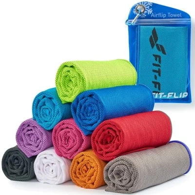 Obrázek Fit Flip chladicí ručník Airflip Ice Cooling Towel chladivý sportovní z mikrovlákna na krk a fitness sport (modrý tmavý modrý okraj, 100 x 30 cm)