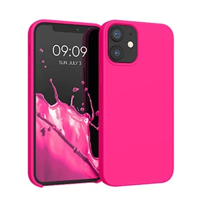Obrázek kwmobile pouzdro kompatibilní s Apple iPhone 12 Mini silikonové na mobil měkký povrch bezdrátové nabíjení neonově růžová