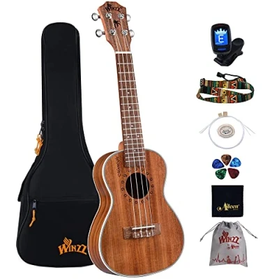 Obrázek Winzz ukulele koncertní sada 23 palců, pro dospělé, děti, začátečníky, dřevo KOA nejlepší profesionály