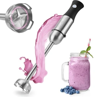 Obrázek Tyčový mixér ProfiCook® ušlechtilá ocel 1000 W extra dlouhá 27cm tyč regulace rychlosti ergonomická rukojeť Soft Touch 4násobný nůž z ušlechtilé oceli odnímatelná mixovací PC SM