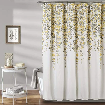Obrázek Lush Decor Sprchový závěs s květinovým motivem, 183 x cm, žlutá/šedá