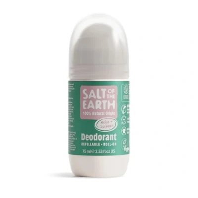 Obrázek Salt of the Earth Deodorant Roll On by Earth, meloun &amp; Cucumber Refillable, vegan, Long Lasting Protection, Leaping Bunny Approved, Made in UK 75 ml
