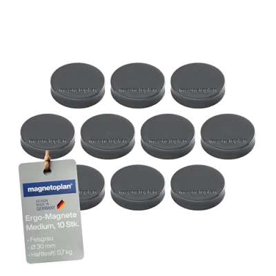 Obrázek Magnety Ergo Medium, průměr 30 x 8 mm, 10 kusů, skalní šedá