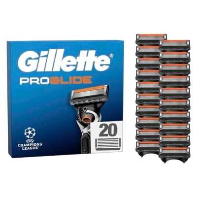 Obrázek Gillette Břity Proglide, 20 originálních náhradních čepelí, žiletky pro muže, 2 kluzné proužky před a po čepelích EverGlide neuvěřitelnou důkladnost komfort