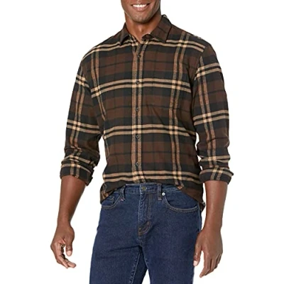 Obrázek Amazon Essentials Herren Langarmhemd aus Flanell (in Übergröße erhältlich), Dunkelbraun Karomuster, XL