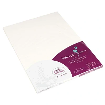 Obrázek Lalo 48800L balení s 20 listy dopisního papíru DIN A4 21 x 29,7 cm 220 g, Velin pur Coton hladké a hedvábné ideální pro blahopřání, jídelní lístky pozvánky prémiová kvalita, krémově bílá, 1