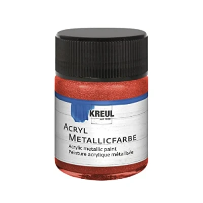 Obrázek KREUL 77573 akrylová metalická barva, 50ml sklo v metalické červené, okouzlující barva s metalickým efektem na vodní bázi, krémově krycí, rychleschnoucí a voděodolná