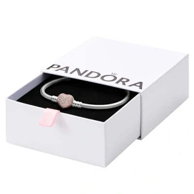 Obrázek Pandora Moments hadí článkový náramek s jiskřivým uzávěrem ve tvaru srdce ze sterlingového stříbra se zirkony kompatibilní náramky 590727CZ, Růžové zlato, sterlingové stříbro,