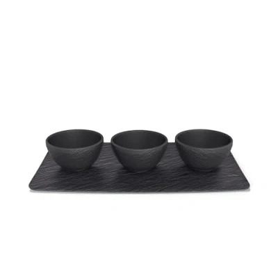 Obrázek Villeroy &amp; Boch Manufacture Rock Dip misky 4dílná sada černá matná, vhodná do myčky nádobí, mikrovlnné trouby, servírovací tác, misky, na dip, porcelánový vzhled