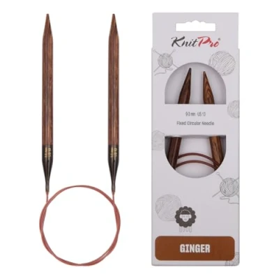 Obrázek KnitPro 31097 Ginger kruhová pletací jehla, dřevo, přírodní/hnědá, 9 mm, 80 cm