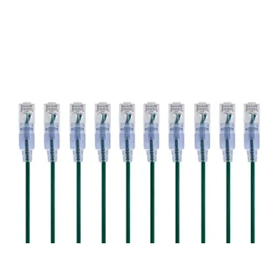 Obrázek Monoprice Cat6A Ethernetový propojovací kabel Snagless RJ45, 550 MHz, 10 G, UTP, čistý holý měděný drát, 30 AWG, kusů, 60 cm, zelený řada SlimRun