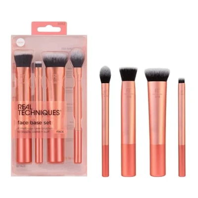 Obrázek Real Techniques Face Base Makeup Brush Kit, For Concealer, Foundation, &amp; Contour, Works With Liquid, Cream Powder Products, Staples Blending Buffing, 4 Piece Set