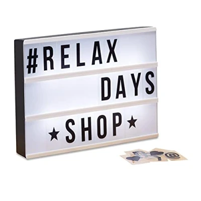 Obrázek Relaxdays světelný box, sada s 85 znaky, písmena, LED štítek, V x Š H: 22 30 4,3 cm, bílá/černá