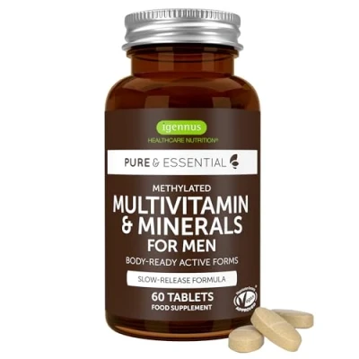 Obrázek Advanced multivitamínové tablety pro muže, 21 vitamínů a minerálů, obohaceno lykopinem, vitaminem D, methylovaným B6 B12 energii, dlouhodobá receptura, 60 tablet, od Igennus
