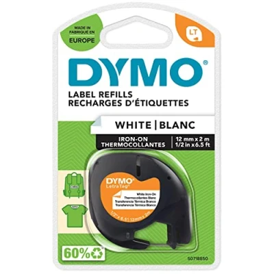 Obrázek DYMO Originální etikety LetraTag černé na bílé 12 mm x 2 m Textilní páska pro popisovací přístroj