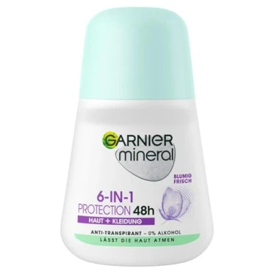 Obrázek Garnier Roll On Deo pro ženy, deodorant s čerstvou vůní a až 48 hodinovou ochranou před vlhkostí v podpaží pachem, Mineral Protection 6v1 Anti Transpirant, 1 x 50 ml