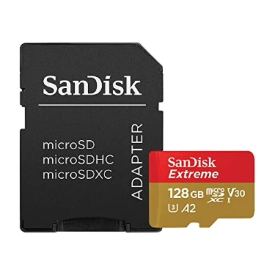 Obrázek SanDisk Extreme 128 GB microSDXC paměťová karta a SD adaptér s App Performance A2 Rescue Pro Deluxe, až 160/90 MB / s, třída 10, UHH I, U3, V30