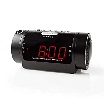 Obrázek NEDIS Digitální budík rádio LED displej časová projekce AM/FM funkce snooze Sleep Timer Počet alarmů: 2 černé