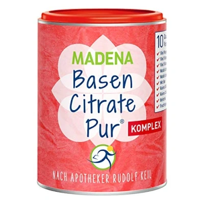 Obrázek MADENA Premium BasenCitrate Pur komplex podle lékárníka Rudolfa Keila, citrátový bázivý prášek veganský 240 g, originál se 100% organickými bázemi, spoustou citrátu hořečnatého, zinku, draslíku,