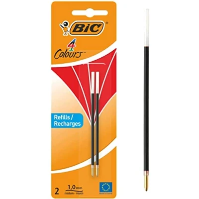 Obrázek BIC 4 barvy náplně do kuličkového pera červené, barvy, balení po 2 ks, inkoust na dokumenty, průměr kuličky 1,0 mm, tloušťka linky 0,4 mm
