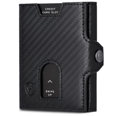 Obrázek VON HEESEN Slim Wallet s RFID ochranou Mini peněženka pánská a dámská malá pouzdro na kreditní karty malá, černá, přihrádka mince