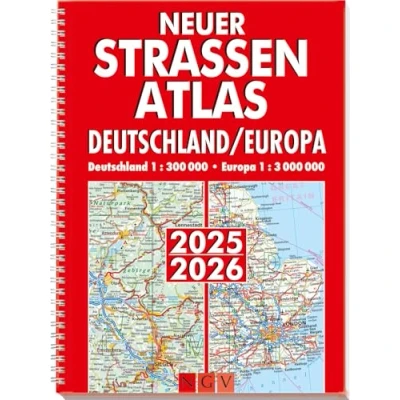 Obrázek Neuer Straßenatlas Deutschland/Europa 2025/2026: Deutschland 1:300.000 Europa 1:3.000.000 Praktisch mit Spiralbindung