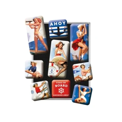 Obrázek Nostalgic Art Retro magnety na lednici, 9 kusů, Pin Up Ahoy nápad dárek pro fanoušky nostalgie, magnetická sada magnetické tabule, vintage design
