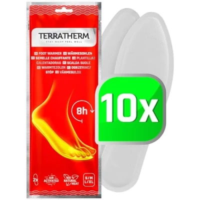 Obrázek TerraTherm Ohřívač podrážek 10 párů, vyhřívané vložky do bot všeho druhu, bot, 100% přírodní teplo, ohřívače nohou Podrážky pro 8 h teplé nohy