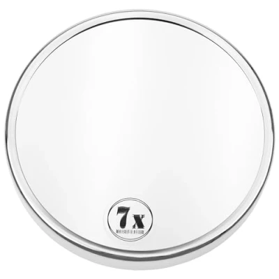 Obrázek Kosmetické zrcátko na make up se 7násobným zvětšením z kovu: Premium líčení o průměru 15 cm kulaté s přísavkou, doma i cesty od fantazie, stříbrné