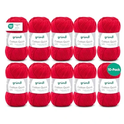 Obrázek Gründl Cotton Quick Uni, výhodné balení 10 klubíček à 50 g (odolná a trvanlivá vlna, snadno udržovatelná pratelná příze ze 100% bavlny, / 125 m, tloušťka jehlic: 3 4, x g), červená