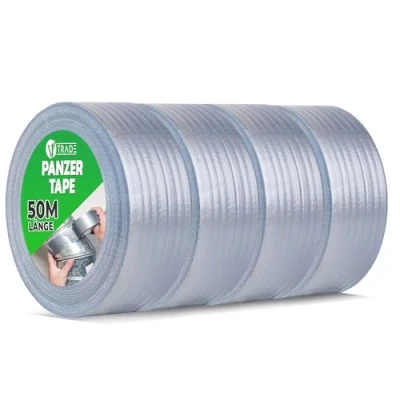 Obrázek V1 TRADE pancéřová páska stříbrná 48 mm x 50 m 4 extra silná voděodolná vhodná pro vnitřní a vnější použití Duct Tape se snadnou manipulací beze zbytku odstranitelná