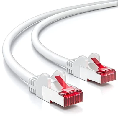 Obrázek deleyCON 2m CAT6 propojovací kabel S/FTP PIMF Stínění CAT 6 RJ45 LAN DSL síťový Ethernet Switch Router Modem Access Point patch felder bílý
