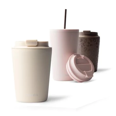 Obrázek MAMEIDO Termohrnek 350 ml, 470 ml &amp; 700 hustý hrnek na kávu s sebou z ušlechtilé oceli dvoustěnně izolovaný, zabezpečený proti vytečení Coffee to go udržuje teplo (Ivory béžová, 0,35 l)