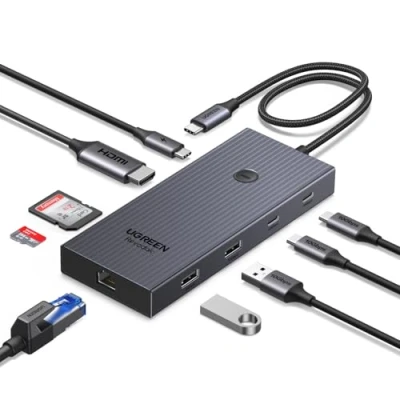 Obrázek UGREEN Revodok Pro 9 v 1 USB C rozbočovač, 10Gbps adaptér s 4K HDMI, Gigabit Ethernet, A 2 datové porty, čtečka karet SD/TF, PD 100 W kompatibilní MacBook, Surface, iPad