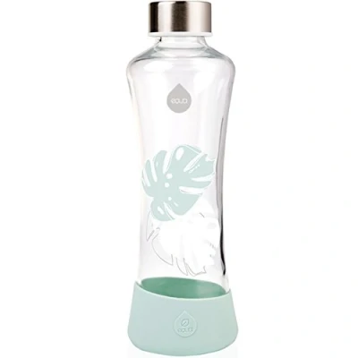 Obrázek EQUA skleněná láhev Monstera, 0,55 l, na pití, 550 ml, sportovní se silikonovým dnem, pouzdrem, designová pití cesty a do kanceláře