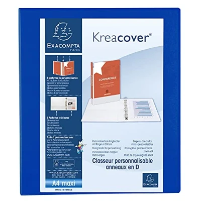 Obrázek Exacompta 51842BE kroužkový pořadač Kreacover z pevného PP, 4 prsteny 30 mm, zadní 38 DIN A4+, 1 kus, modrý