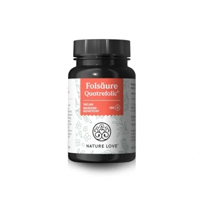 Obrázek NATURE LOVE® Kyselina listová Quatrefolic® 180 tablet 400 μg na jednu tabletu přání pro děti a těhotenství* vysoce dávkované, veganské, laboratorně testováno, vyrobeno v Německu
