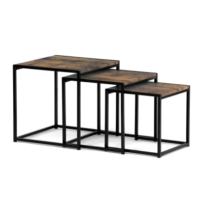 Obrázek Set 3 ks odkládacích stolků, MDF, dekor staré dřevo, kov, černý lak AF 3003 OLW