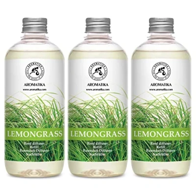 Obrázek Pokojová vůně Doplňovací láhev citronová tráva 1500 ml difuzér Refill citrónová 3 x 500 doplnění aroma přírodní intenzivní &amp; dlouhotrvající pro místnost kuchyň