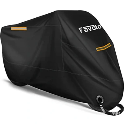 Obrázek Favoto Krycí plachta na motocykl outdoorová XXL 210T Oxford látka kryt Indoor prachotěsná s vodotěsnými pruhy vylepšený otvor pro zámek 245 cm x 105 125