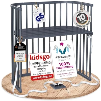 Obrázek babybay Boxspring, servírovací postel z masivního bukového dřeva, kompaktní a proměnlivý/dětská postel, výška plynule nastavitelná šetrná k životnímu prostředí, rostoucí dětská postýlka (lakovaná