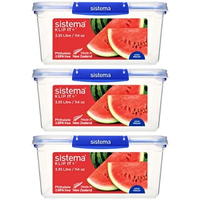 Obrázek Sistema KLIP IT PLUS Frischhaltedosen Set 3,35 l auslaufsichere, stapelbare und luftdichte Vorratsdosen mit Deckel geeignet für Kühl /Gefrierschrank BPA freier Kunststoff 3 Stück