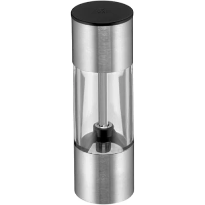 Obrázek WMF Mini mlýnek na koření 11 cm, bez náplně, nerezová ocel Cromargan, sklo, keramické mlecí zařízení, sůl, pepř malý