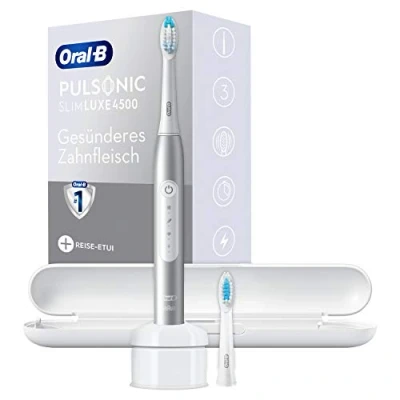 Obrázek Oral B elektrický sonický zubní kartáček Pulsonic Slim Luxe 4500, kartáček, 2 nástrčné kartáčky, 3 režimy čištění pro péči o zuby + zdravé dásně, cestovní pouzdro, Designed by Braun,