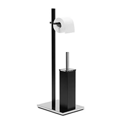 Obrázek Relaxdays WC souprava matná v x Š H: cca 73 21,5 27,5 cm hranatá stojací moderním designu s držákem toaletního papíru a štětkou hygienické plastové nádobě, černá