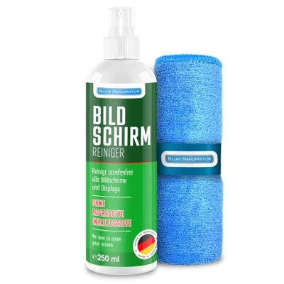 Obrázek Blum Manufaktur 250 ml čistič obrazovky + 30 x cm utěrka z mikrovlákna Screen Cleaner displeje absolutně bezproblémové čištění mobilního telefonu, notebooku, PC, TV