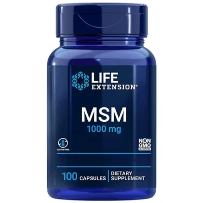 Obrázek Life Extension, MSM, 1000 mg, methylsulfonylmethan, vysoké dávkování, 100 veganských kapslí, laboratorně testováno, bezlepkové, vegetariánské, bez sóji, genetického inženýrství